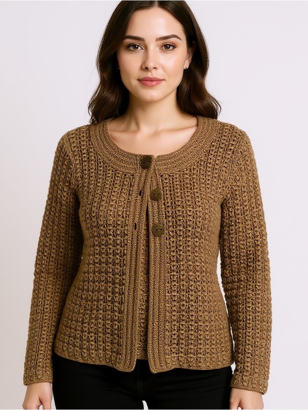 Talbots Textured Knit Cardigan Sweater - Brown